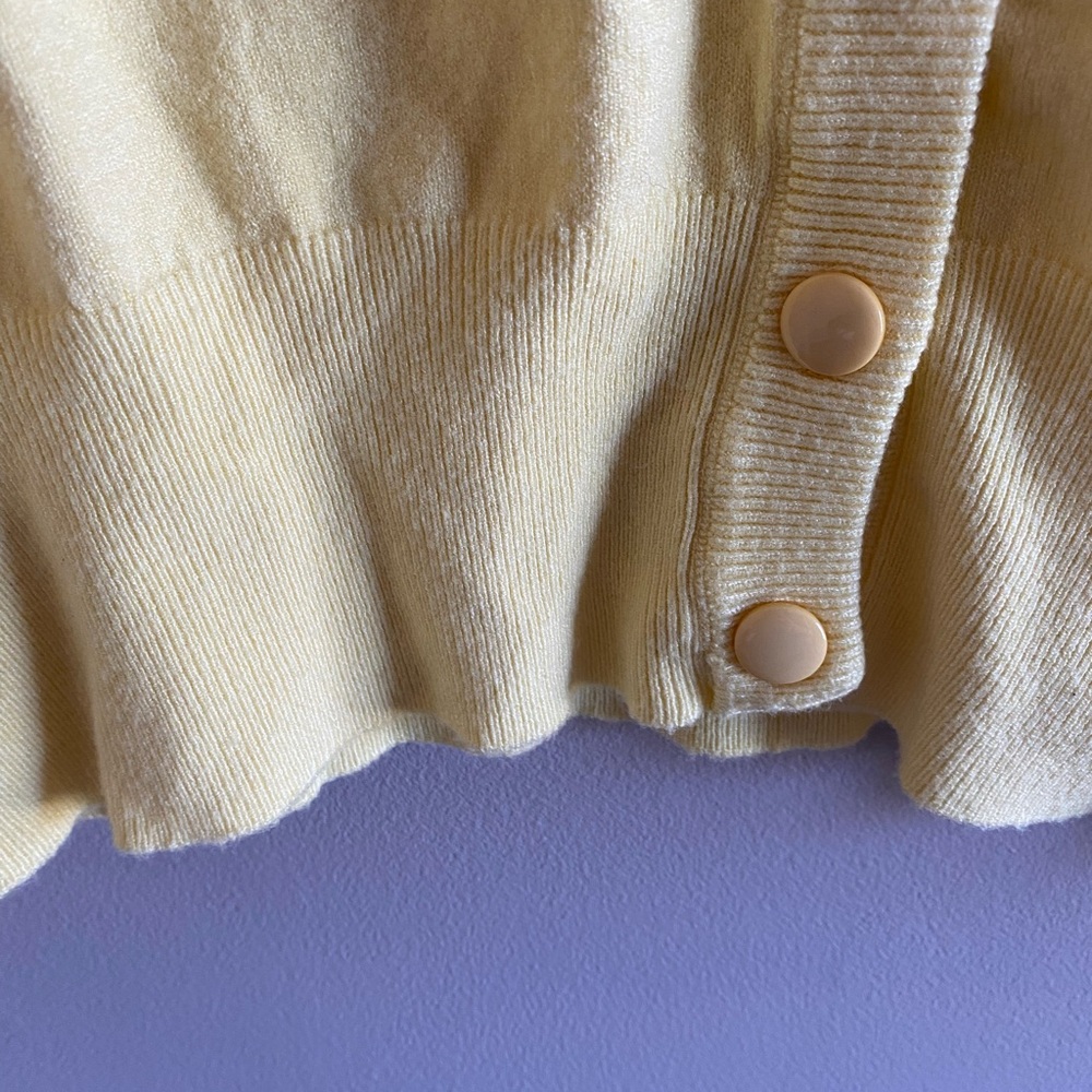 Belle Pogue Retro Cropped Cardigan Woman’s XL Yellow Retro Preppy Sweater - Picture 4 of 7